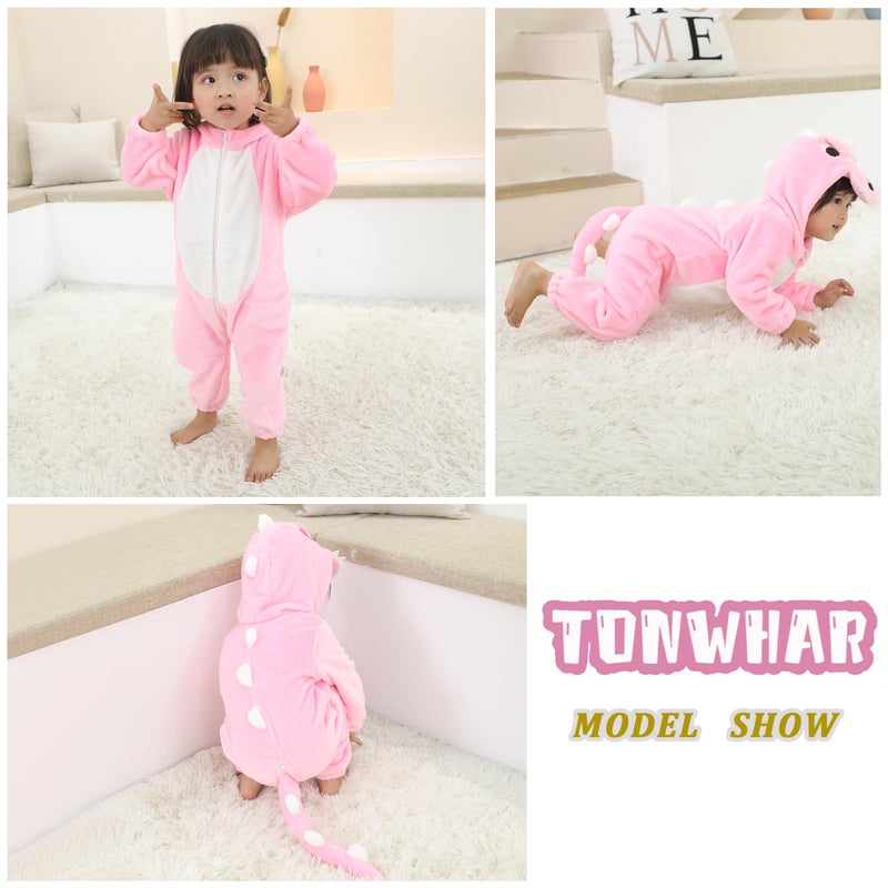 TONWHAR Infant And Toddler Halloween Cosplay Costume Kids' Animal Outfit Snowsuit(6-12 Months,Pink Dinosaur) - Image 4